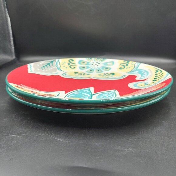 Set of 2 Dash Of That Red & Blue Floral Paisley Dessert/Salad 8.5" Plates EUC - Picture 3 of 5